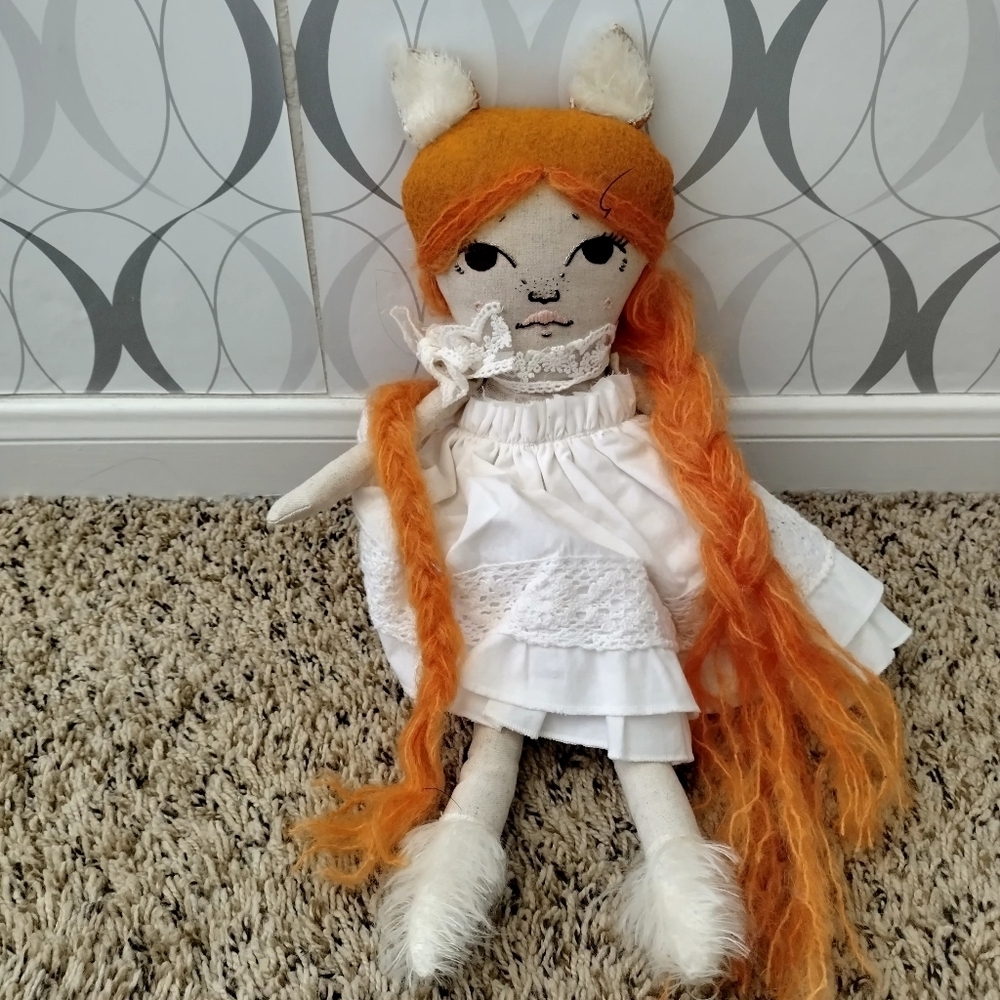Hairloom Doll Handmade Fox Girl Orange Hair Fairy Ears
